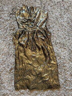 BB Collection Metallic Gold  Cocktail Dress with Draped Bodice